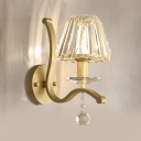 Classic Tapered Shade Wall Light Single Light Metal Sconce with Crystal in Gold for Stair