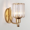 Modern Style Round Wall Light Single Light Metal Sconce with Crystal Shade in Gold for Living Room