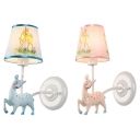 Blue/Pink Deer Wall Light 1 Light Cartoon Metal Wall Lamp with Dot Shade for Nursing Room