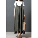 Summer Womens Basic Solid Color Sleeveless Maxi Casual Loose Jumper Dress