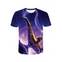 Summer Popular 3D Aladdin Lamp Printed Short Sleeve Purple T-Shirt
