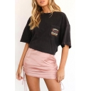 Womens New Stylish Simple Plain High Rise Drawstring Ruched Side Mini Short Bodycon Skirt
