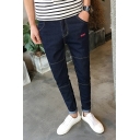 Simple Solid Color Stretch Slim Fit Rolled Cuffs Men's Fashion Casual Jeans