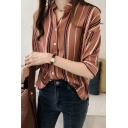 Summer Chic Vertical Striped Printed Three-Quarter Sleeve Loose Casual Shirt for Women