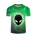 New Trendy Stylish Unique 3D Galaxy Alien Printed Round Neck Short Sleeve T-Shirt
