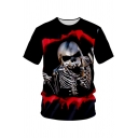 Heavy Metal Horror Skull Print Black Short Sleeve Tee