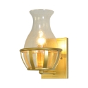 1 Light Candle Sconce Light with Vase Shade Traditional Bubble Glass Wall Light in Gold for Bedroom