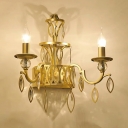 Metal Candle Wall Sconce Two Heads Classic Style Wall Light in Gold Finish with Clear Crystal