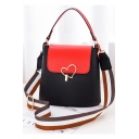 Women's Fashion Color Block Striped Strap Metal Heart Buckle Shoulder Bucket Handbag 21*11*20 CM