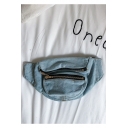 Fashion Solid Color Vintage Denim Crossbody Belt Bag with Zipper Pocket 25*14*16 CM