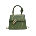 Designer Fashion Figure Embroidery Pattern Metal Button Embellishment Satchel Handbag 21*16*8 CM