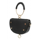 Women's Stylish Solid Color PU Leather Rivet Embellishment Ring Handle Crossbody Saddle Bag 21*13.5*5 CM