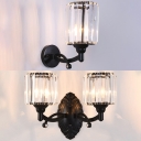 Striking Crystal Cylinder Wall Sconce 1/2 Heads Simple Style Wall Light in Black for Stair Corridor