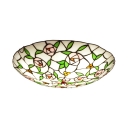 Rose Living Room Flush Ceiling Light Stained Glass Tiffany Rustic Ceiling Lamp with Beads