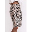 Womens Fashion Khaki Zebra Printed Midi Tube Skirt
