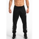 Men's Stylish Letter Printed Tape Patched Drawstring Waist Casual Relaxed Sweatpants