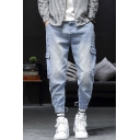 Men's New Fashion Light Blue Flap Pocket Side Loose Fit Casual Tapered Jeans