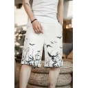 Men's Summer New Fashion Chinese Style Floral Bird Printing Casual Relaxed Shorts