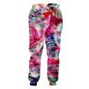 Hot Fashion Creative Colorful Pigment 3D Printed Pink Casual Joggers Sweatpants