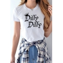 Summer Popular Crown Letter DILLY Printed Cotton Loose Short Sleeve Tee