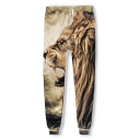 Men's Hot Fashion Popular Lion 3D Printed Drawstring Waist Khaki Relaxed Sweatpants