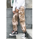 Guys Street Trendy Cool Camouflage Printed Drawstring Cuffs Hip Pop Style Casual Loose Multi-pocket Cargo Pants