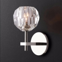 Metal Fake Candle Sconce Light Office 1 Light Contemporary Wall Lamp in Chrome with Orb Crystal