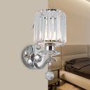 Crystal Drum Wall Light with Ball Decoration Bedroom Modern Simple LED Wall Lamp in Chrome