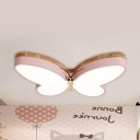 Nordic Pink/White/Yellow Flush Ceiling Light Butterfly Wood Ceiling Lamp for Child Bedroom