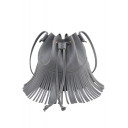 Designer Fashion Solid Color PU Leather Fringe Bucket Bag 17*11*20 CM