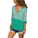 Summer Stylish Striped Printed Button Front Long Sleeve Loose Fit Shirt Blouse