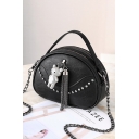 Women's Fashion Plain Bear Pendant Tassel Rivet Embellishment Portable Chain Strap Crossbody Bag 19*7*14 CM