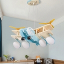 Wood Propeller Airplane Pendant Light Nordic Blue Hanging Light with/without Controller for Child Bedroom