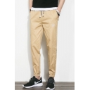 Men's Fashion Letter Printed Drawstring Waist Elastic Cuffs Casual Tapered Pants