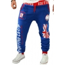 New Fashion Letter America Flag Graphic Printed Contrast Drawstring Waist Men's Casual Loose Sport Cotton Sweatpants