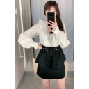 Girls Chic Beading Embellished Waist Black Mini A-Line Skirt