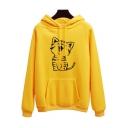 Funny Cartoon Happy Cat Printed Long Sleeve Sport Loose Hoodie