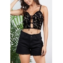 Summer Womens Sexy Black Cutout Open Back Cropped Sequined Cami Top