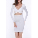 Womens Sexy Wrap V-Neck Long Sleeve Cutout Front Nightclub Mini Bodycon Dress