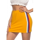 Summer Sweet Girls Hot Fashion Yellow Stripe Side Mini Elastic Waist Skirt