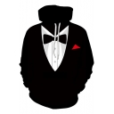 Hot Popular Black 3D Fake Tie Blazer Print Long Sleeve Pullover Hoodie