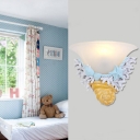 Frosted Glass Bell Sconce Light with Seashell Bedroom Staircase 1 Lights Wall Lighting in Blue