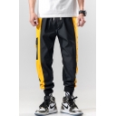 Men's Street Style Trendy Colorblock Letter Printed Drawstring Waist Casual Loose Track Pants with Side Pocket