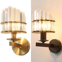 Vintage Style Black/Gold Wall Light Candle Shape Metal Wall Lamp with Liner Crystal for Corridor