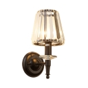 1 Head Tapered Shade Wall Light Traditional Metal Clear Crystal Sconce Light in Black for Restaurant