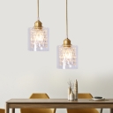 Clear Crystal Cylinder Pendant Light Kitchen Bathroom 1/3 Heads Traditional Hanging Light in Gold