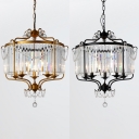 Black/Gold Round Pendant Light with Crystal 5 Lights Classic Style Chandelier for Dining Room