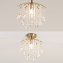 Traditional Candle Small Chandelier with Glittering Crystal Metal 1 Light Gold Ceiling Light for Balcony