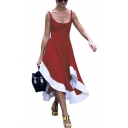 Summer Womens Fashion Scoop Neck Sleeveless Open Back Asymmetrical Tank Dress