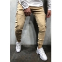 Men's Popular Fashion Solid Color Flap Pocket Side Skinny Cotton Joggers Pencil Pants